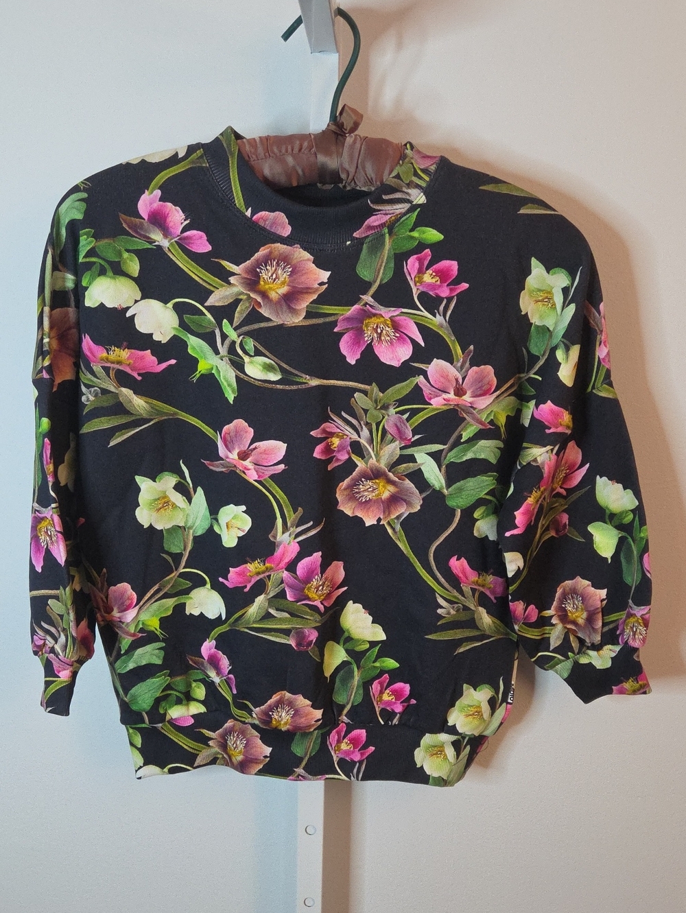 Molo Black Floral Organic Cotton Marika Sweatshirt Pullover Size 122 (US 7)